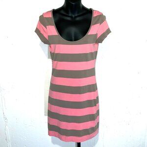 H&M Pink and Brown Striped Body-con T-Shirt Dress Size Small
